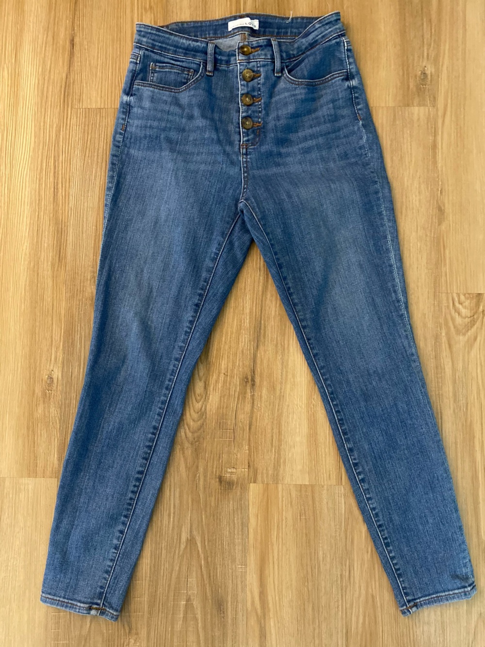 ❤️‍🔥❤️‍🔥LOFT High-Rise Curvy Slim Button-Fly Denim Blue Washed Jeans